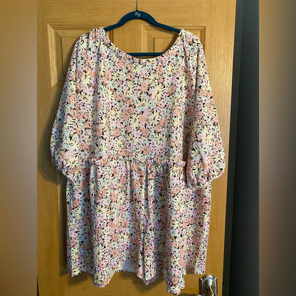 ASOS DESIGN high neck textured smock romper in smudge floral- Oversized